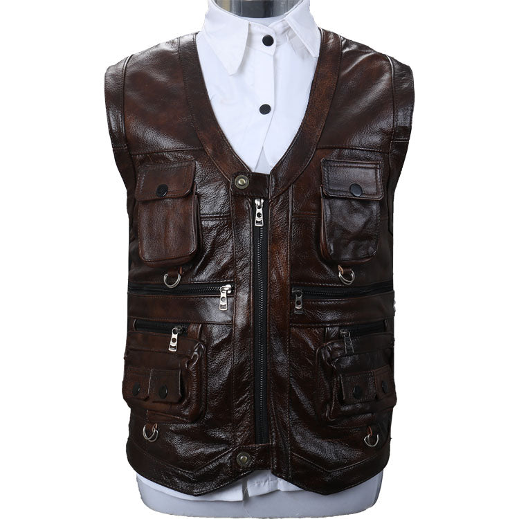Male leather vest high quality man real leather vest genuine vest 2020 new motor ride vest coat