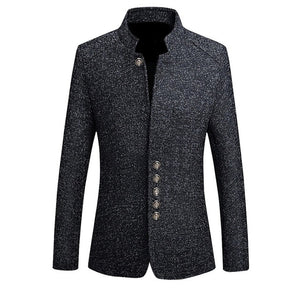 2019 Brand Mens Vintage Blazer Coats Chinese Style Business Dress Blazers Casual Stand Collar Jackets Male Slim Fit Suit Jacket