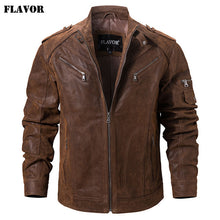 Load image into Gallery viewer, Men&#39;s Pigskin Real Leather Jacket Genuine Leather Jackets Motorcycle Jacket Coat Men
