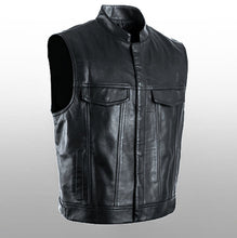 Load image into Gallery viewer, Leather Jacket Hot Sale Vest Mens Sleeveless Punk Pocket Loose Fit Black Brand Motorcycle Waistcoat Coats PU Male Streetwear
