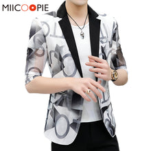Load image into Gallery viewer, 2020 Brand Half Sleeve Casual Suits For Men Asian Size Slim Fit One Button Blazer Coat Men Fashion Letter Print Erkekler Blazers
