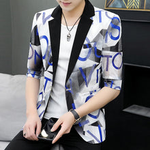 Load image into Gallery viewer, 2020 Brand Half Sleeve Casual Suits For Men Asian Size Slim Fit One Button Blazer Coat Men Fashion Letter Print Erkekler Blazers
