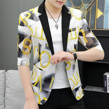 Load image into Gallery viewer, 2020 Brand Half Sleeve Casual Suits For Men Asian Size Slim Fit One Button Blazer Coat Men Fashion Letter Print Erkekler Blazers
